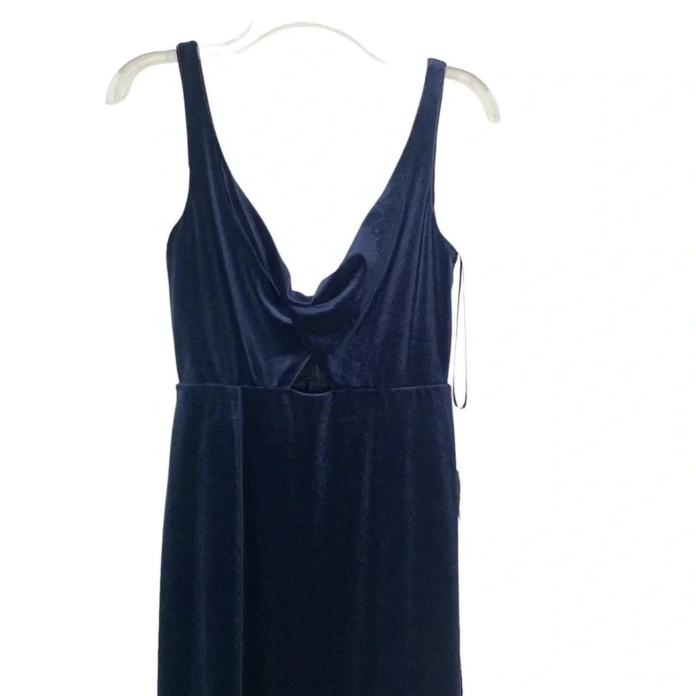 Dessy Lovely Velvet Twist Front Cutout Maxi Dress Midnight Blue Size 2 NWT - Picture 5 of 9